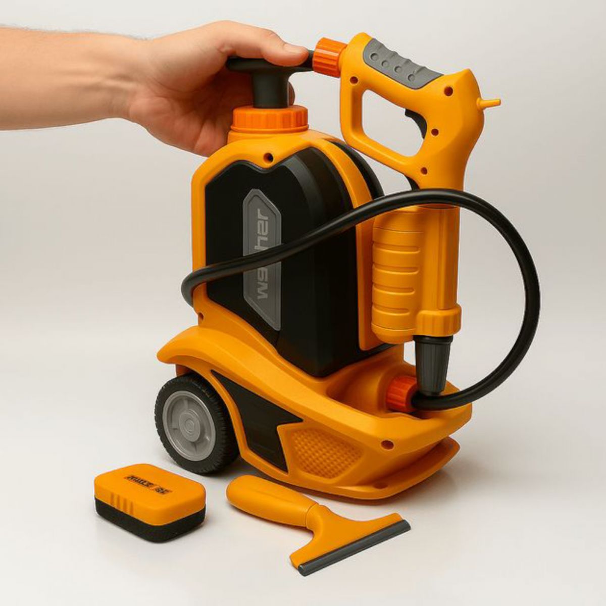 Мойка помповая система закачки воды, механический принцип, скребок, губка, тряпка, в коробке  фото 2