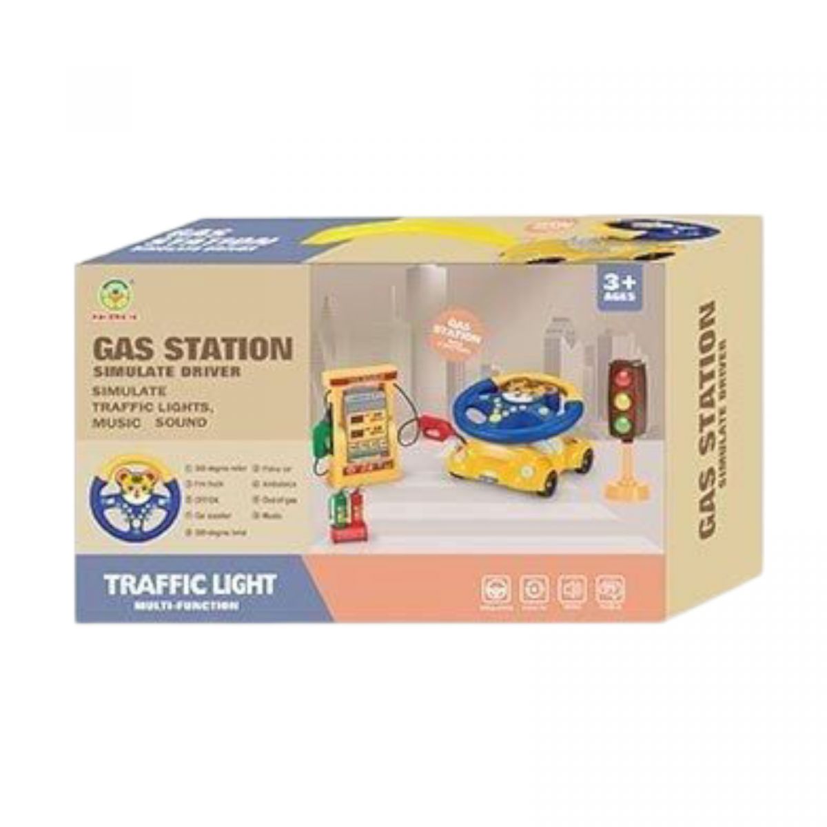 Руль ТИГРЕНОК, светофор, заправочная станция, подсветка, звук, мелодии, машина-подставка, в коробке  фото 2