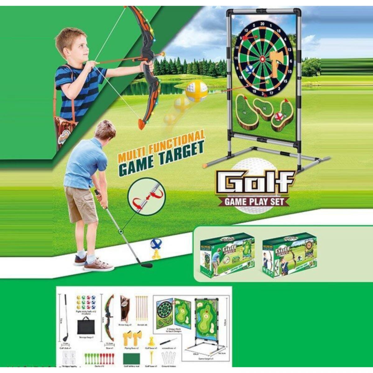 Спортивные игры подсветка, гольф, дартс, лук, стрелы, дротики, сумка, клюшка, в коробке  фото 2