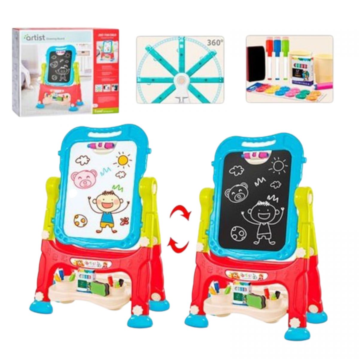 Дошка-мольберт магнітно-малювальна двостороння.  кор. 61,5*12*53,5 см.  фото 2