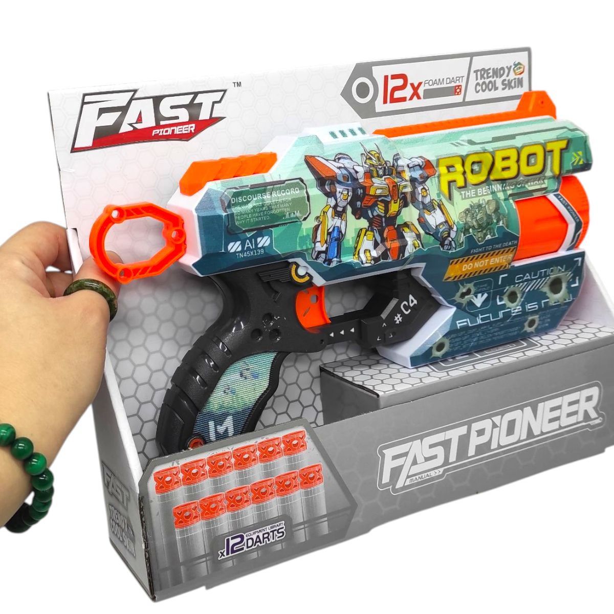 Іграшковий пістолет (бластер) з барабаном та мʼякими патронами (28х17,4 см, коробка - 29х22х6,5 см)  фото 2