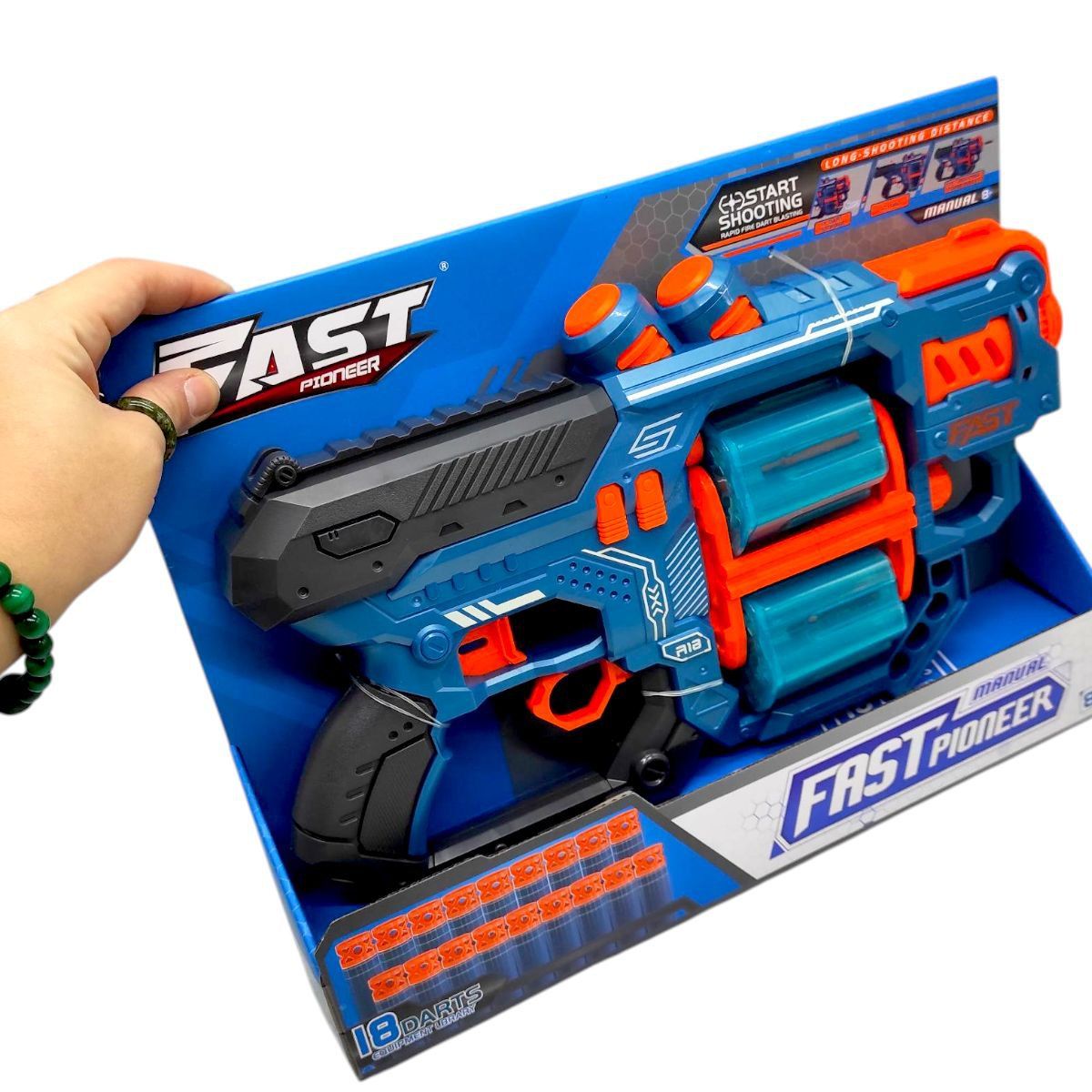 Іграшковий пістолет (бластер) з мʼякими патронами (31,5 х 18,5 см, коробка - 37х6,5х27 см)  фото 2