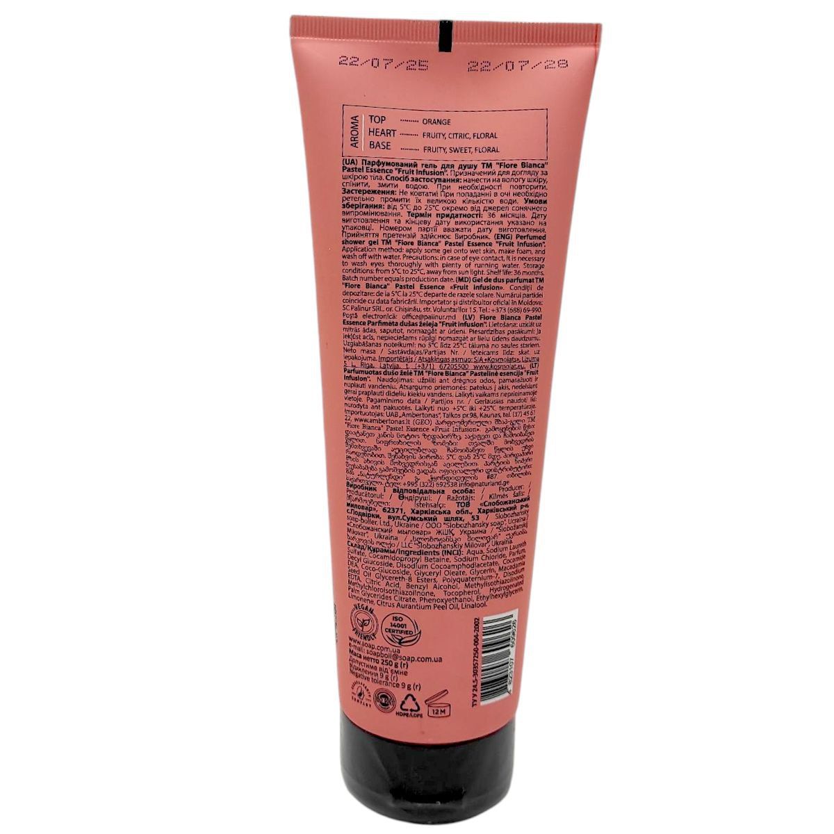 Парфумований гель для душа "Bianca.  Pastel Essence Fruit Infusion" 250 г  фото 2