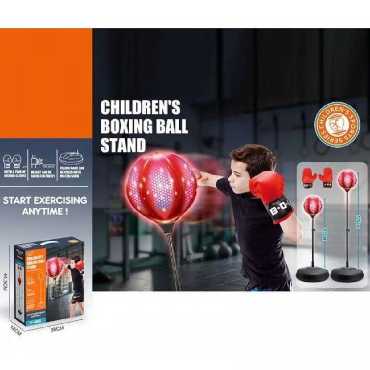 Боксерський набір, підсвічування, максимальна висота 125 см, рукавички, насос, в коробці  фото 2