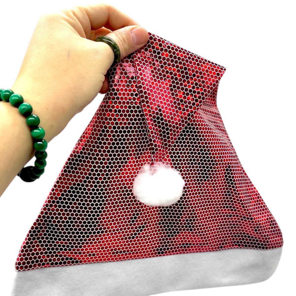 Шапка Діда Мороза блискуча, обʼєм 56 см, висота 38 см  фото 2