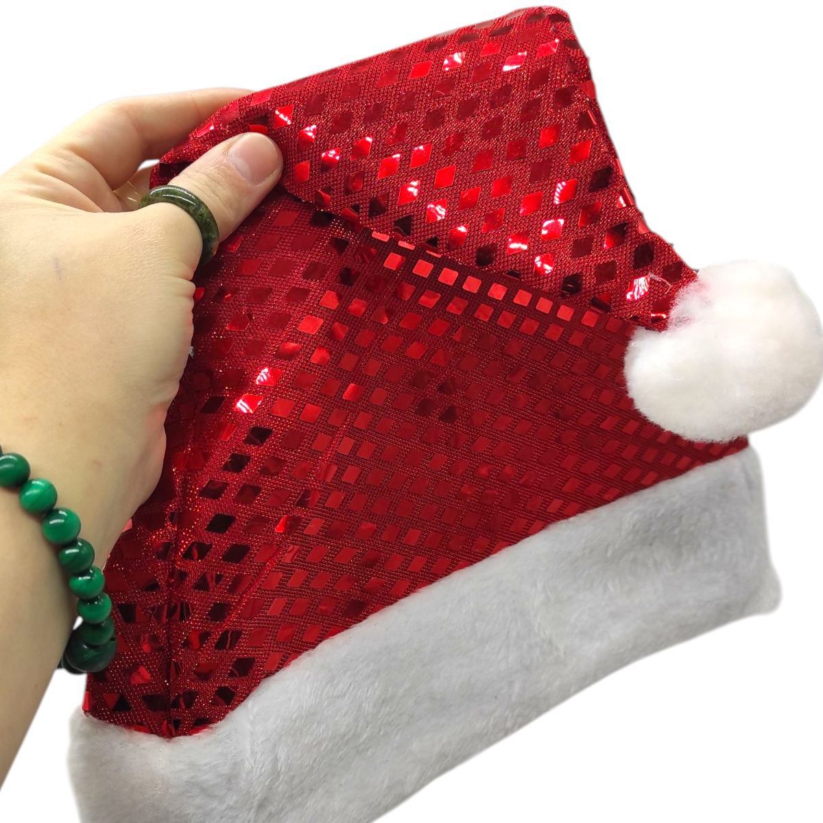 Шапка Діда Мороза блискуча, обʼєм 58 см, висота 40 см  фото 2