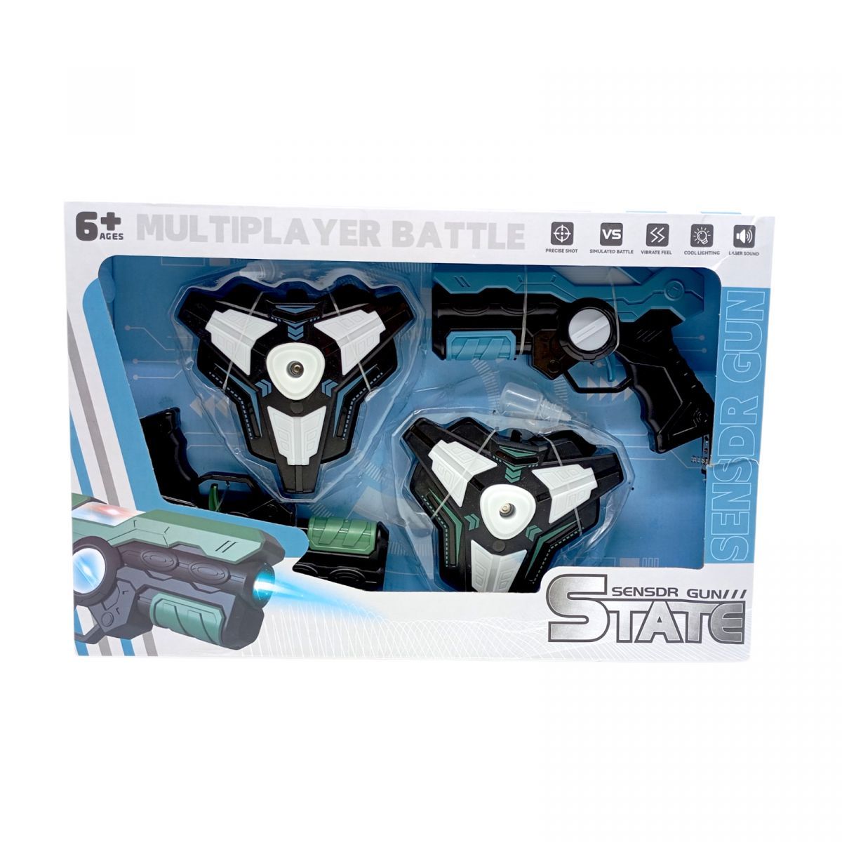 Уценка.  Набір пістолетів з мішенню CH 211 (24) 2 бластери, 2 мішені, підсвічування, вібрація, звук, парогенерація, ремені, в коробці   - ПОШКОДЖЕНА УПАКОВКА  фото 2