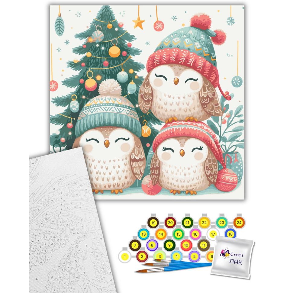 Картина за номерами "Різдвяні совенята" 40х40 см  фото 2