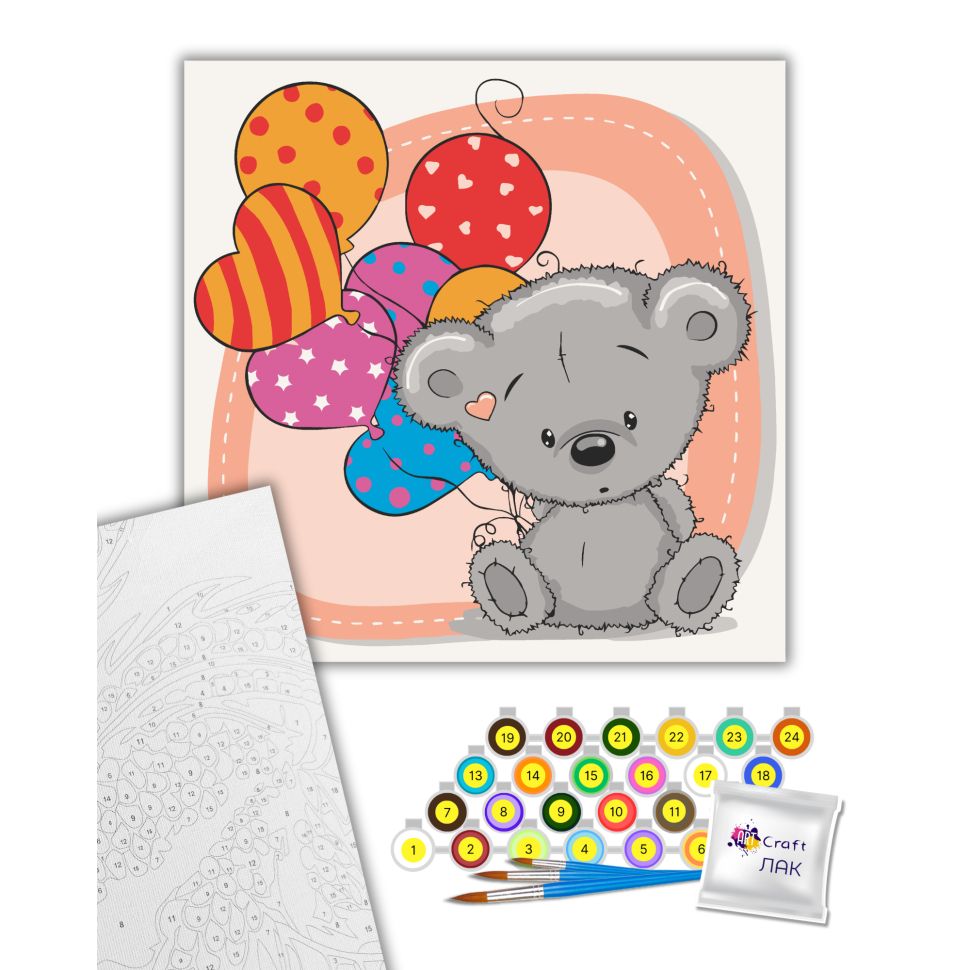 Картина за номерами "Ведмежа з кульками" 30х30 см  фото 2