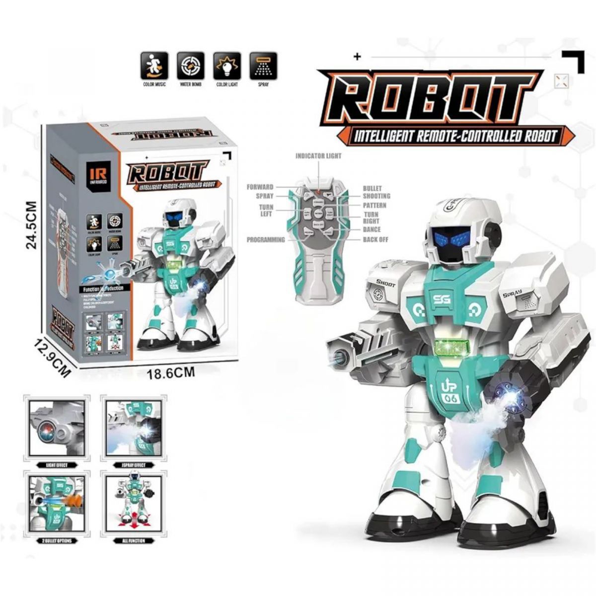 Робот на р. к. інтер-ний. батар.  муз. світ. пар. стріляє, танцює кор. 24,5*13*19 см.  фото 2