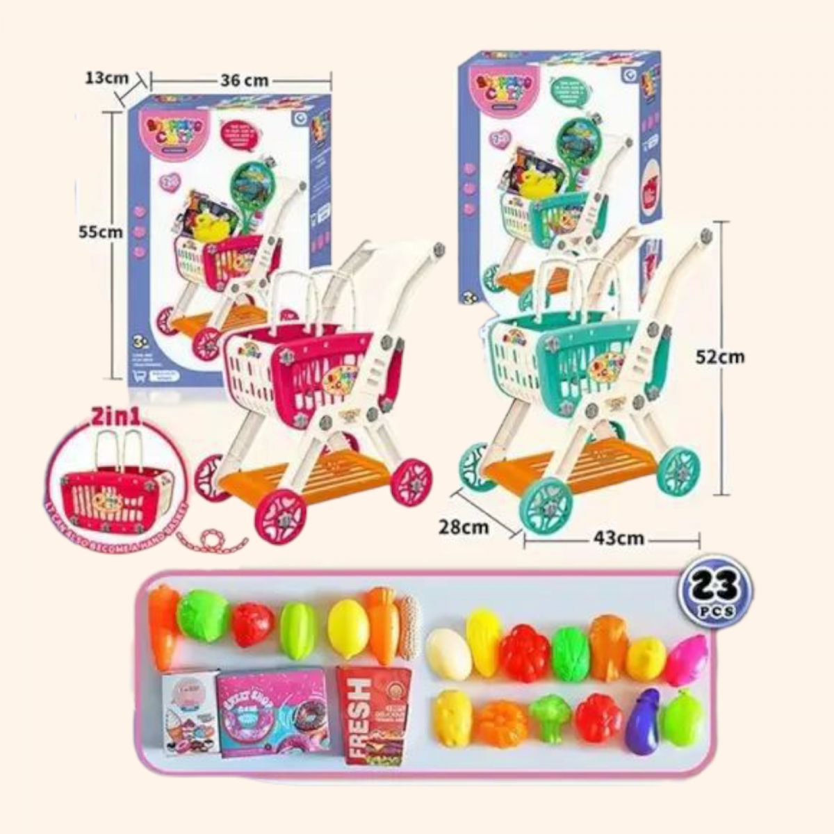 Візок з продуктами, мікс кольорів.  кор. 55*13*36 см.  фото 2