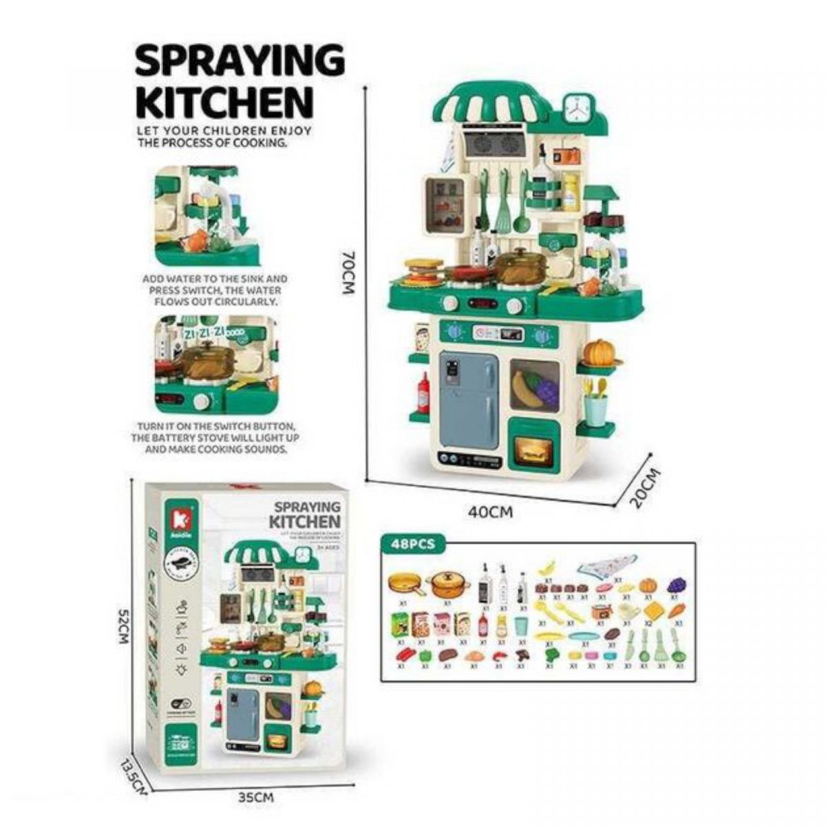 Кухня з посудом та аксес. батар. муз. світло. пар. тече вода.  кор. 52*13,5*35 см.  фото 2