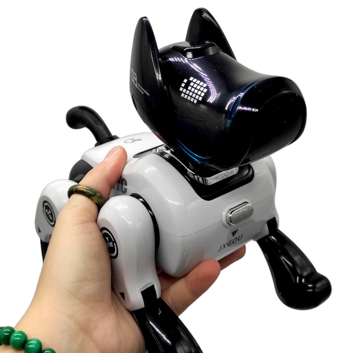 Песик на радіокеруванні (акум.  3,7 V, пульт 2,4 Ghz, музика, підсвічування, звуки, USB-кабель, сенсорний датчик, історії англійською мовою, танцює, виконує команди, регулювання гучності; коробка - 27х25х16 см (білий)  фото 2