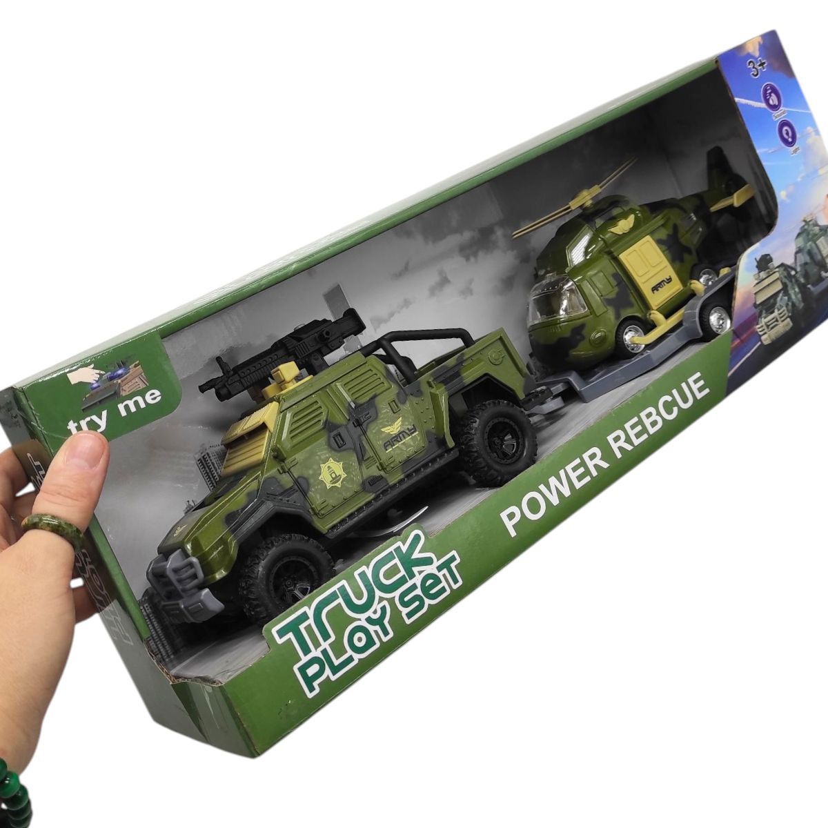 Ігровий набір "БТР з ГЕЛІКОПТЕОРОМ НА ПРИЧЕПІ" (ЗЕЛЕНИЙ) кор.  47х11,5х16,5 см  фото 2