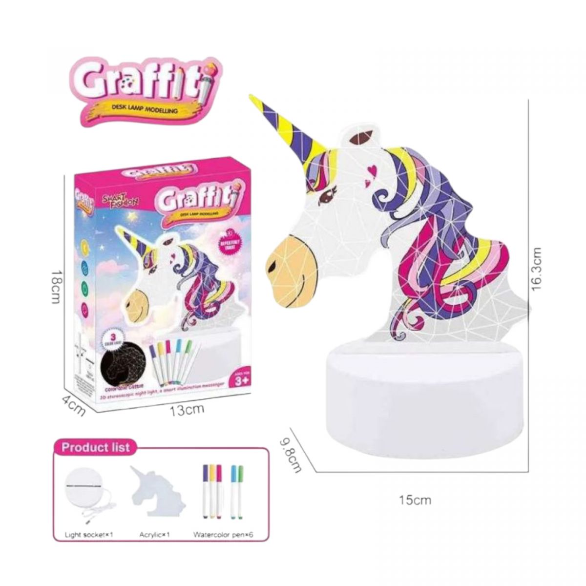 Нічник працює від мережі, підсвічування, 3 кольори світла, фломастери, USB кабель, в коробці  фото 2