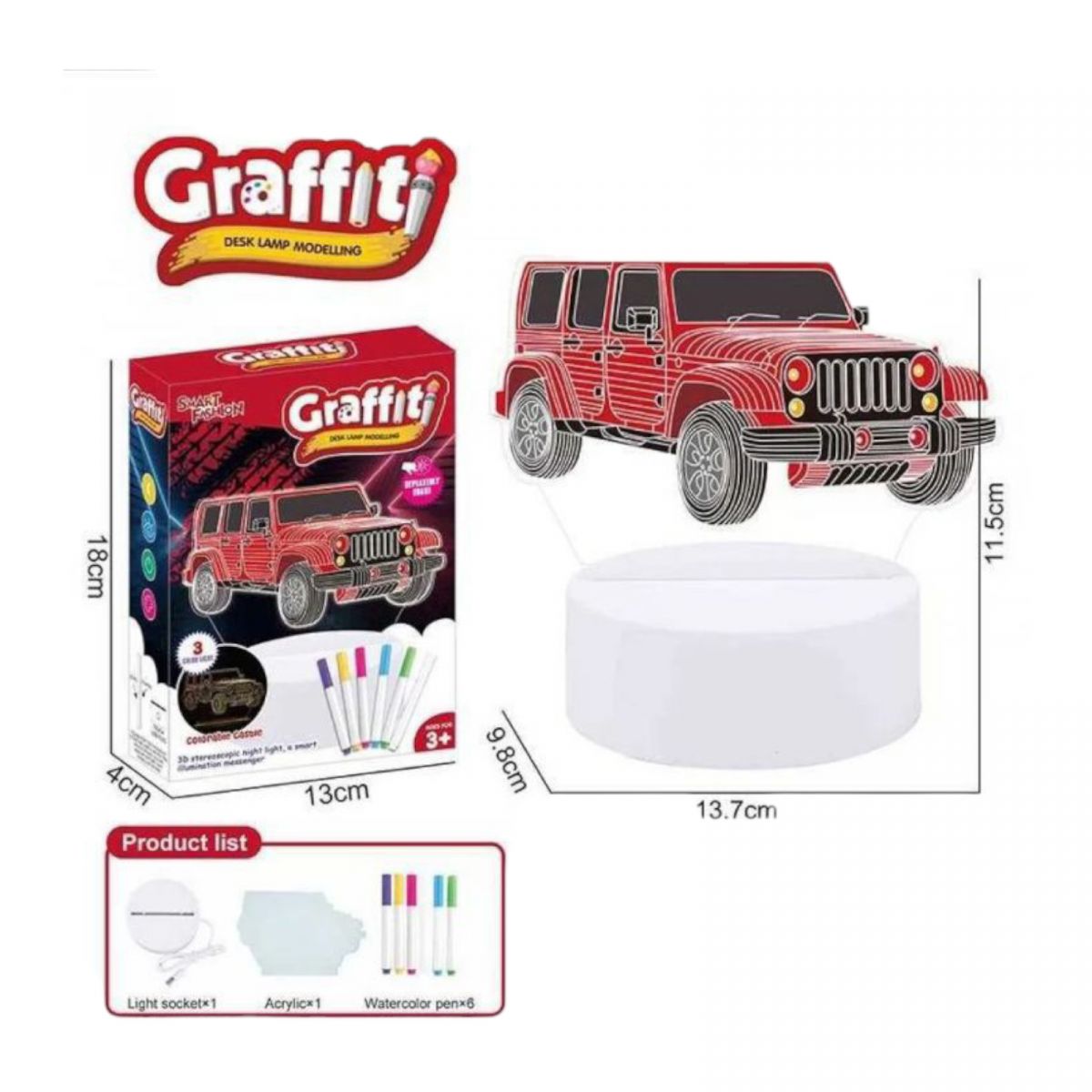 Нічник працює від мережі, підсвічування, 3 кольори світла, фломастери, USB кабель, в коробці  фото 2