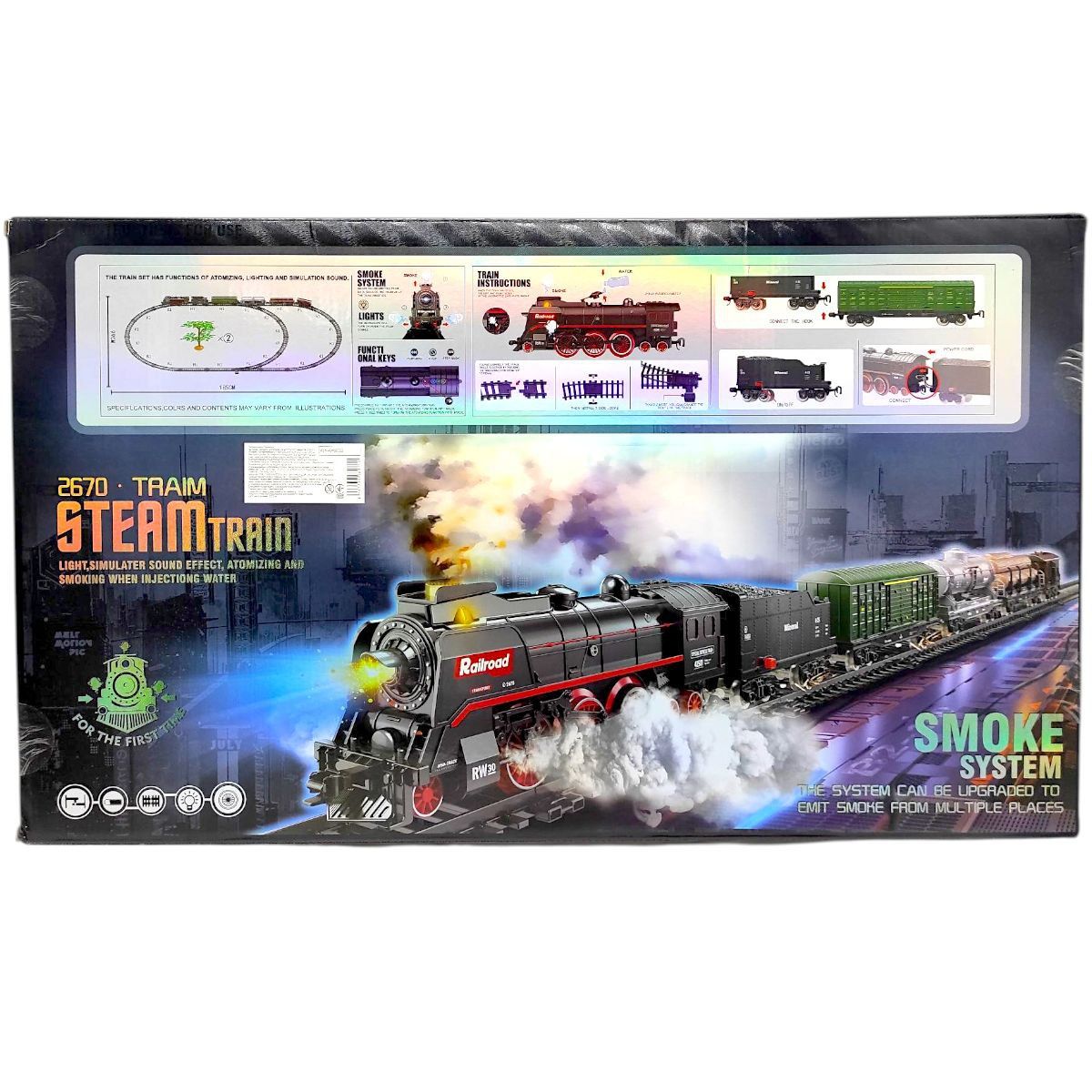 Железная дорога (6 вагонов, дорога 99х185 см, подсветка, парогенерация)  фото 2