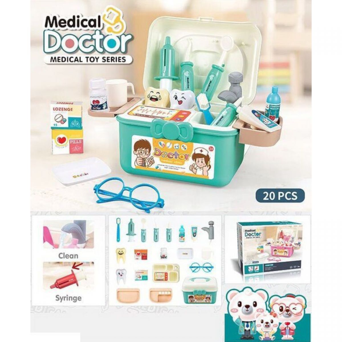 Набір лікаря "Doctor Medical", 20 елеметів, помпове накачування, колір зелений, у коробці  фото 2