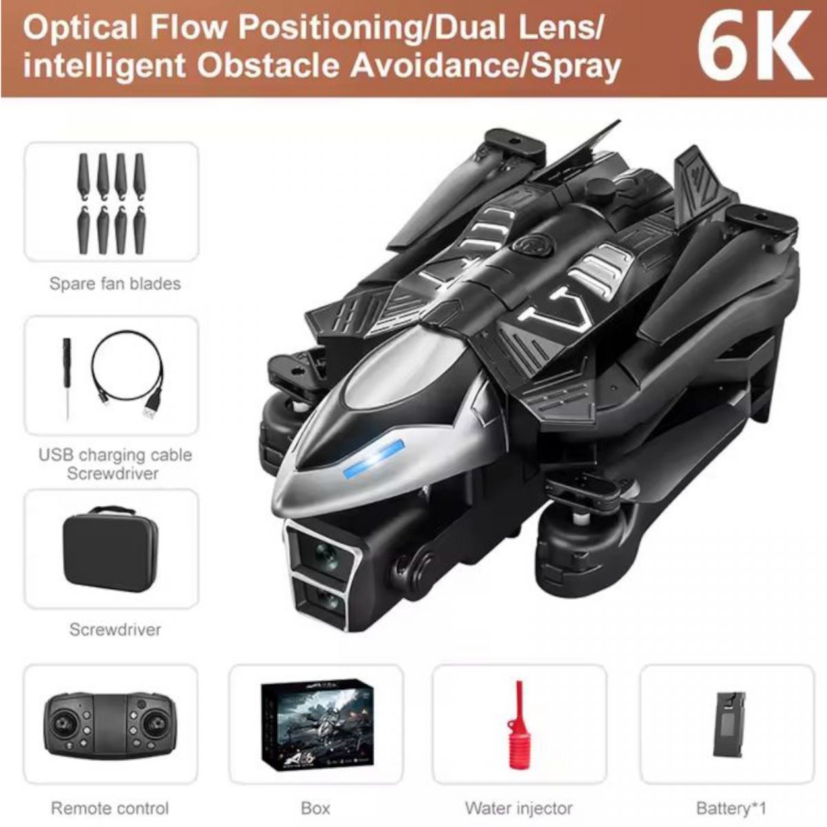 Квадрокоптер на радіокеруванні парогенерація, акумулятор, USB-кабель, викрутка, пульт, підсвічування, HD камера, сумка для зберігання, додаток, в коробці  фото 2