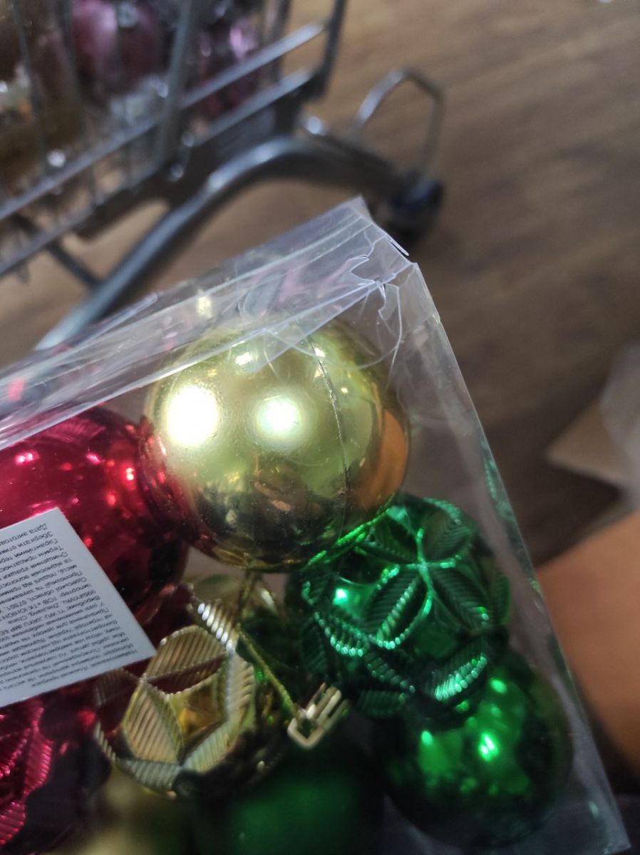 Уцінка.  Новорічні прикраси іграшки на ялинку, кульки, 9 штук, D=6 см, в слюді   - Пошкоджена упаковка  фото 2