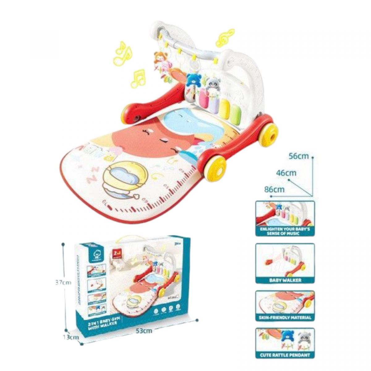 Каталка ігр. центр Перші кроки 2в1 з килимком батар. муз. світ. кор. 53*13*37 см.  фото 2