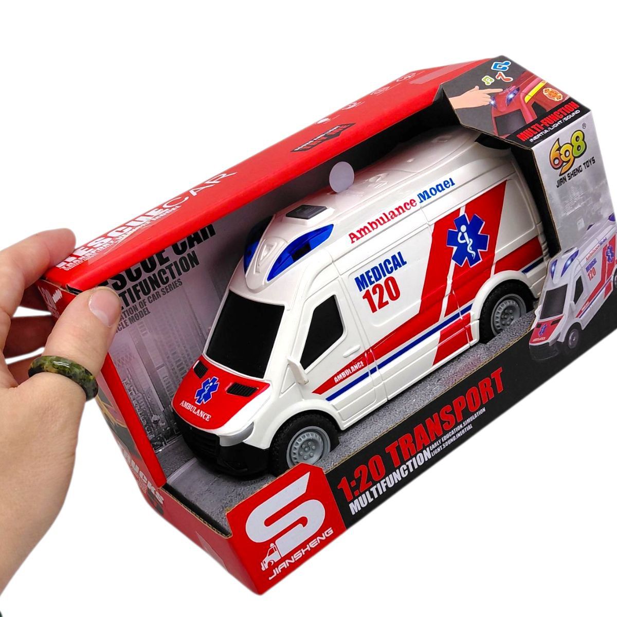 Машина інерційна "Швидка допомога" (озвучена, зі світлом, в коробці р. 24x11,2x12,2 см)  фото 2