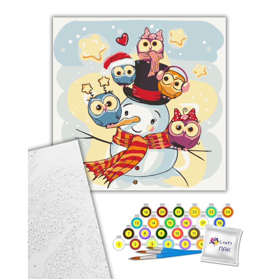 Картина по номерам "Сніговик з совами" 30х30 см  фото 2
