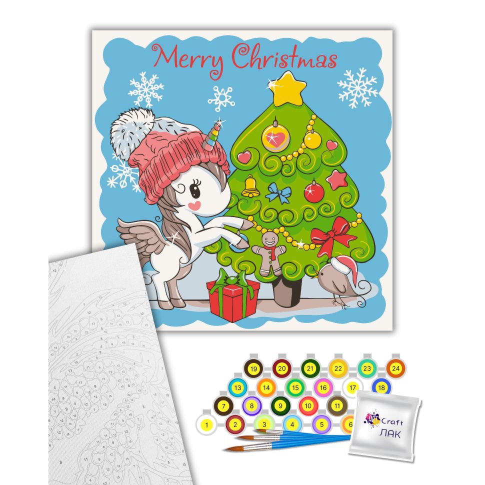 Картина по номерам "Єдиноріжка з ялинкою" 30х30 см  фото 2