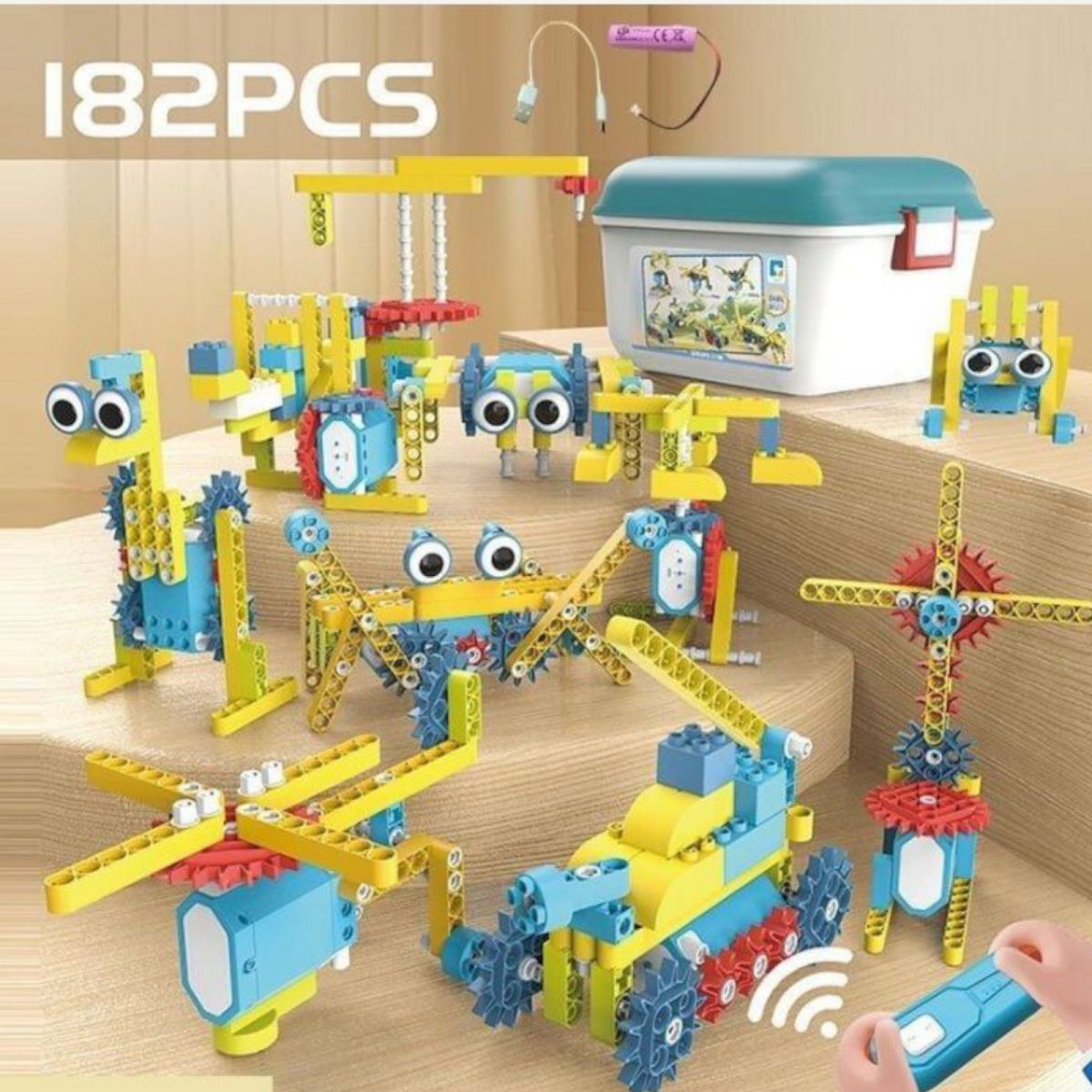 Конструктор на радіокеруванні 182 деталі, автоматичний рух, колесо вільного ходу, рух вперед-назад, акумулятор 3. 7 V, пульт керування, в боксі  фото 2