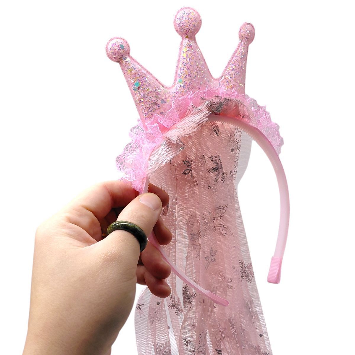 Новорічний обруч "Корона з фатином" рожевий 69 см  фото 2