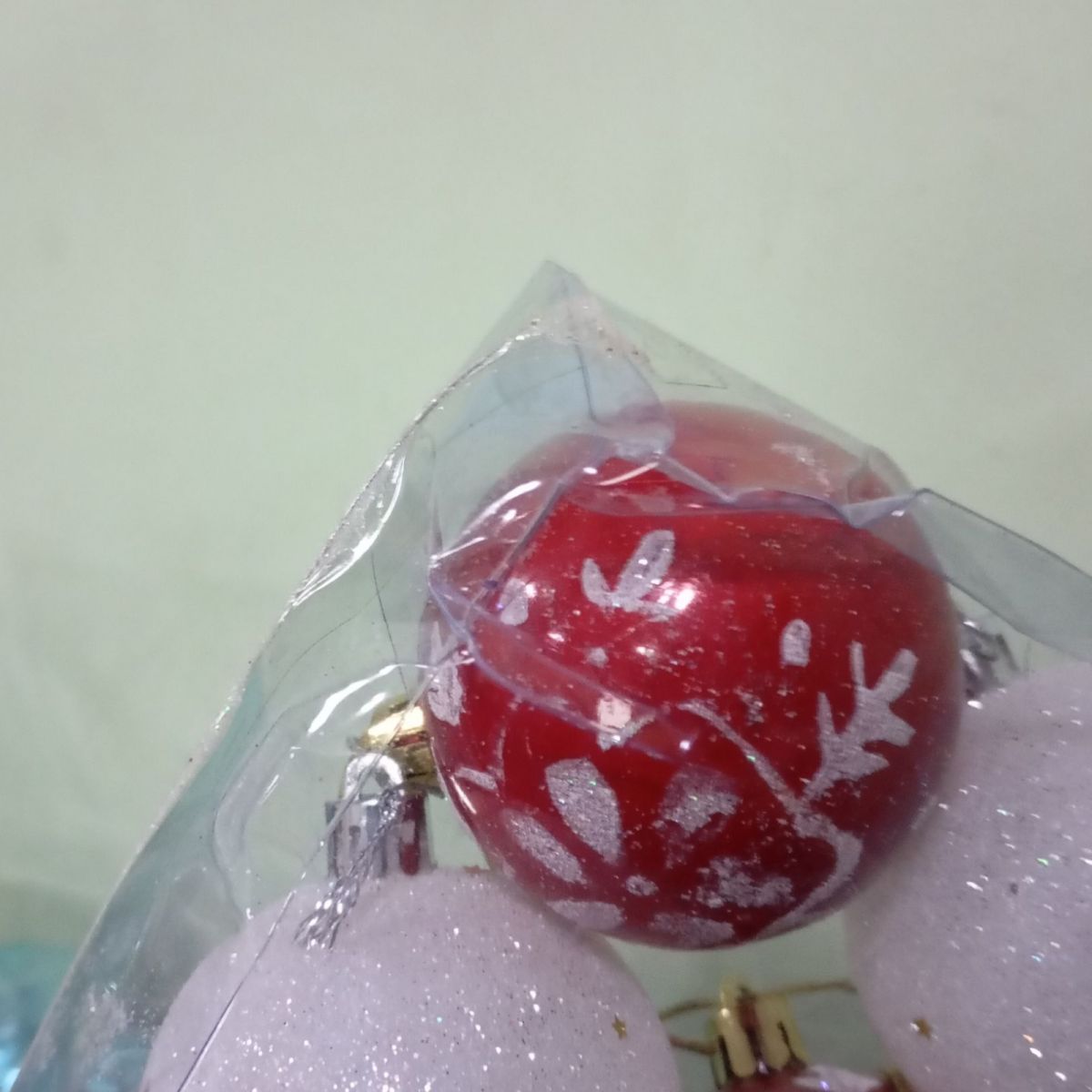 Уценка.  Новорічні прикраси, 9 штук, кульки, D = 5,5 см, у слюді   - Повреждена упаковка  фото 2