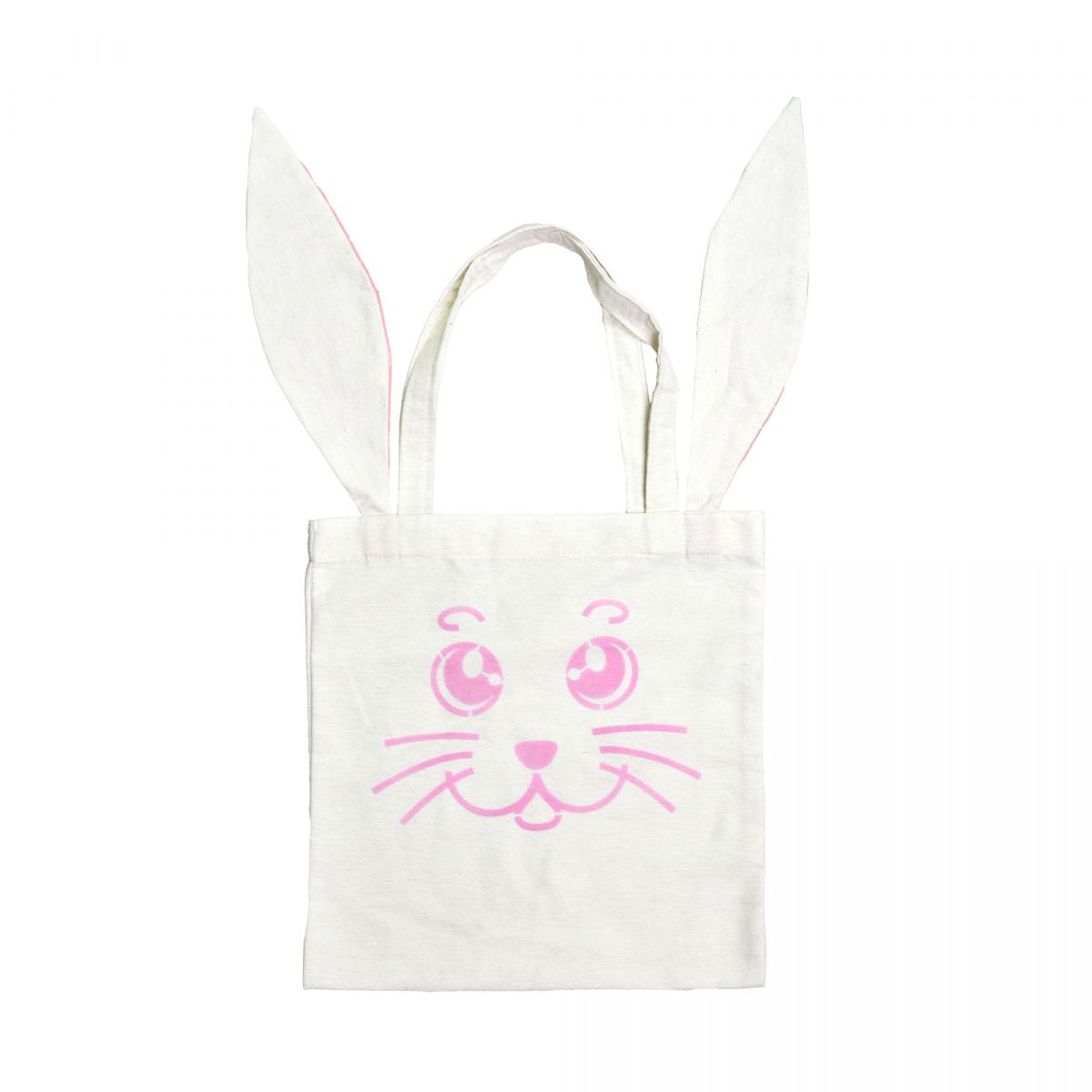 Дитяча сумка-шопер "Заєць", розмір 33*33 см, біла з рожевими вушками  фото 2
