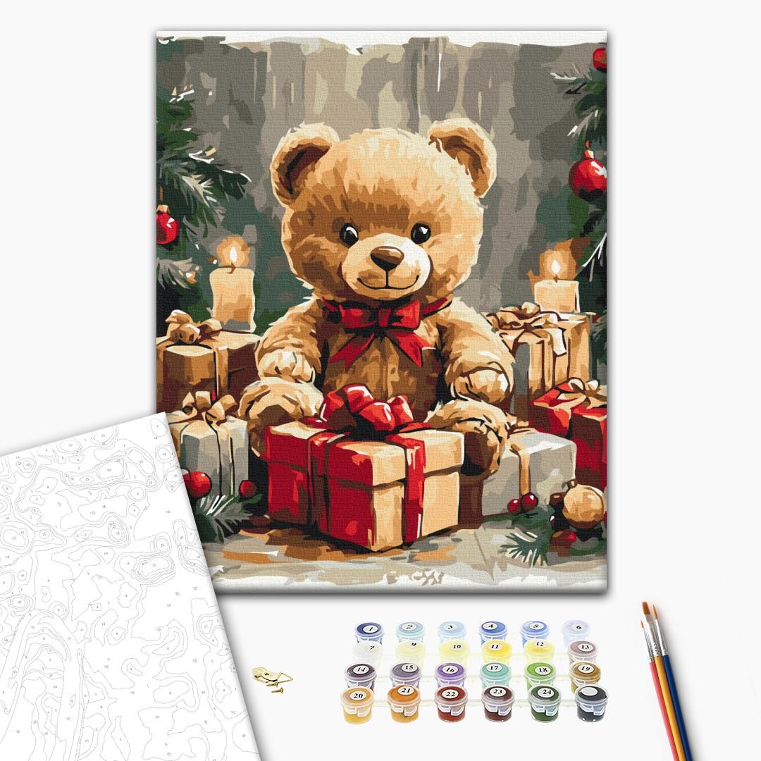 Картина по номерам "Подарочный мишка" 40x40 см.  фото 2