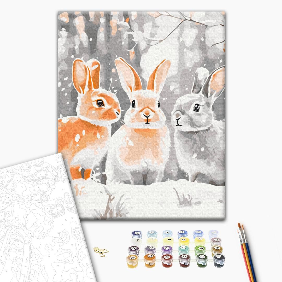 Картина по номерам "Зайки в зимних шубках" 40x40 см.  фото 2