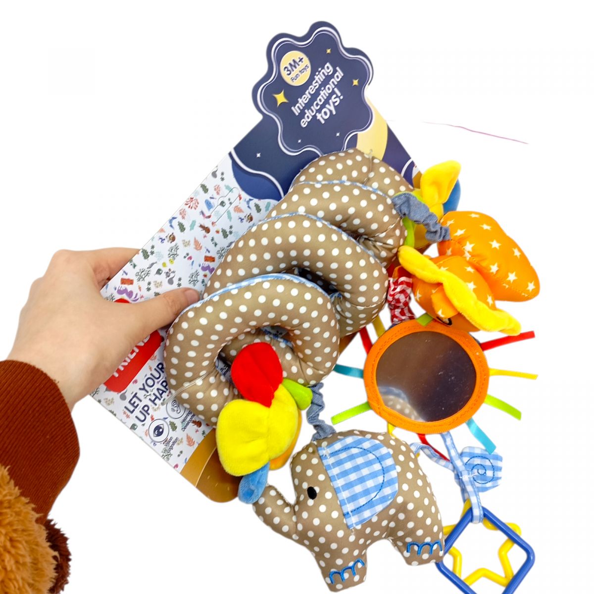 Погремушка животные мягкая спираль с прорезывателем, зеркалом лист. 29*18,3 см.  фото 2