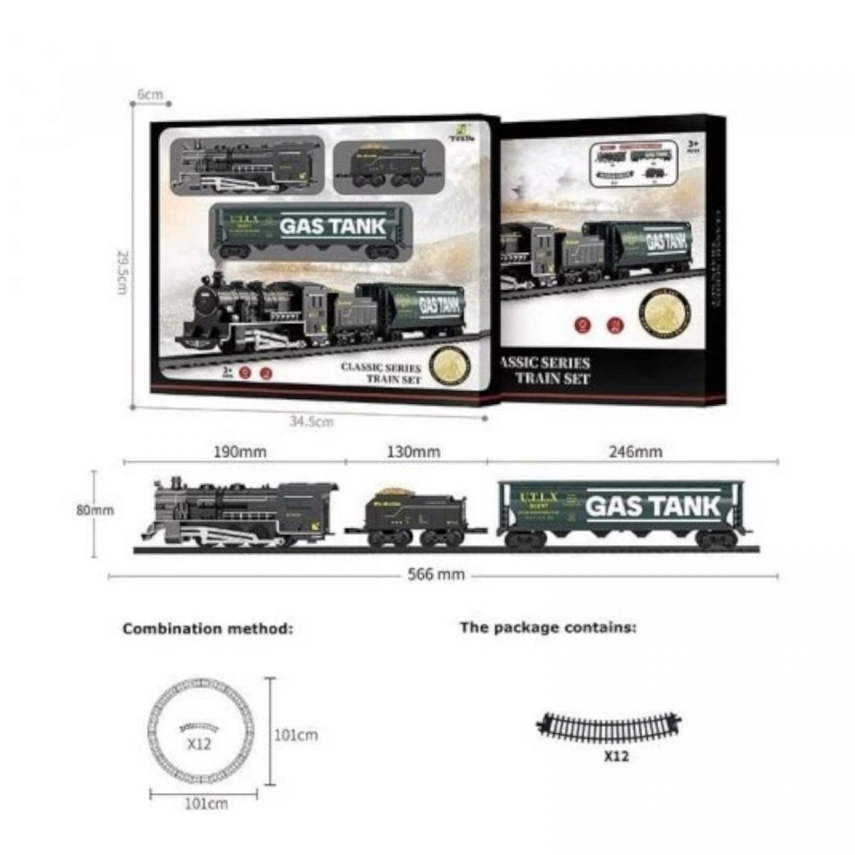 Залізниця 15 елементів, 2 вантажні вагони, звук, підсвічування, в коробці  фото 2