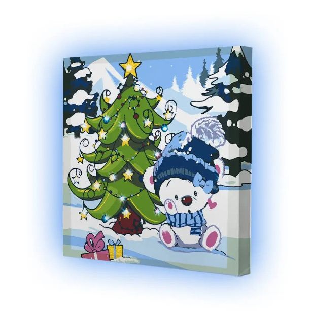 Картина по номерах зі світлодіодною підсвіткою "Під ялинкою" 25x25 см  фото 2
