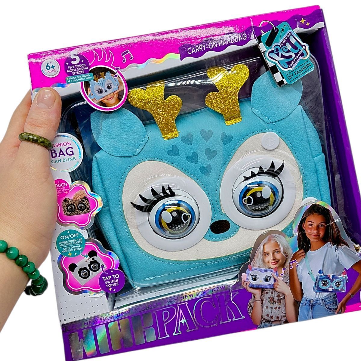 Інтерактивна сумочка (кліпає, звуки, музика, реагує на дотик) у коробці 25х24х10 см  фото 2