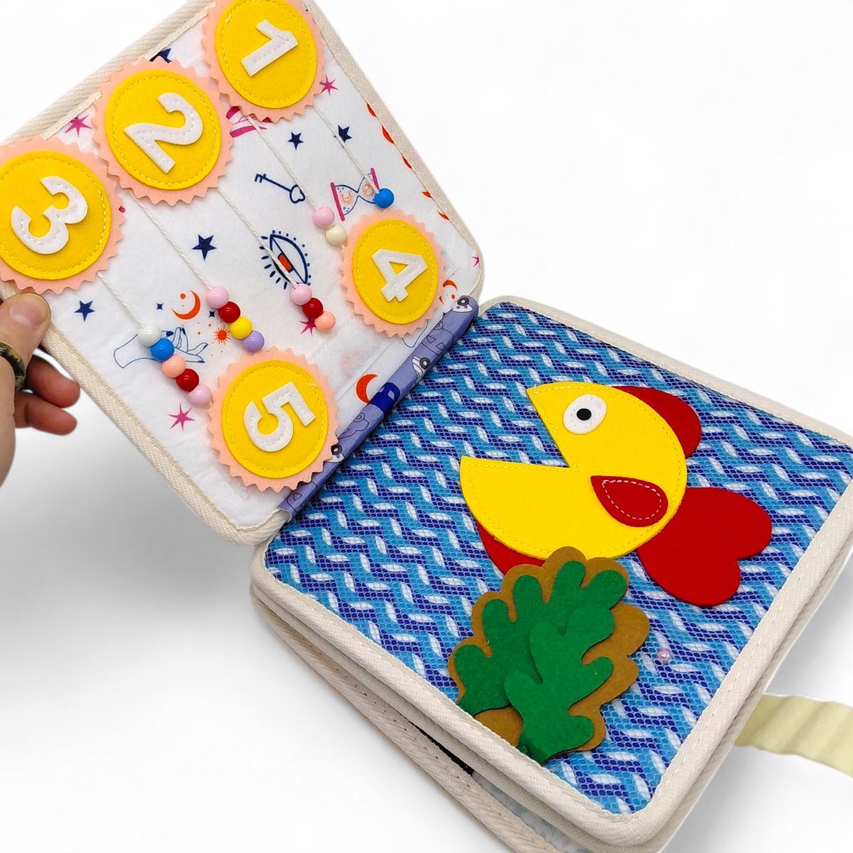Мʼяка книжка-бізіборд (фетр, пальчикові ігри, сортер, елементи на липучках)  фото 2