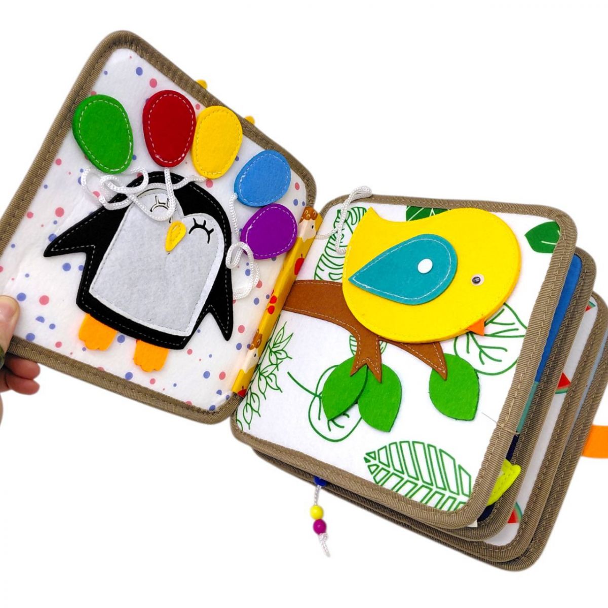 Мʼяка книжка-бізіборд C 69029 (32) фетр, пальчикові ігри, шнурівка, сортер за кольорами, елементи на липучках, в пакеті  фото 2