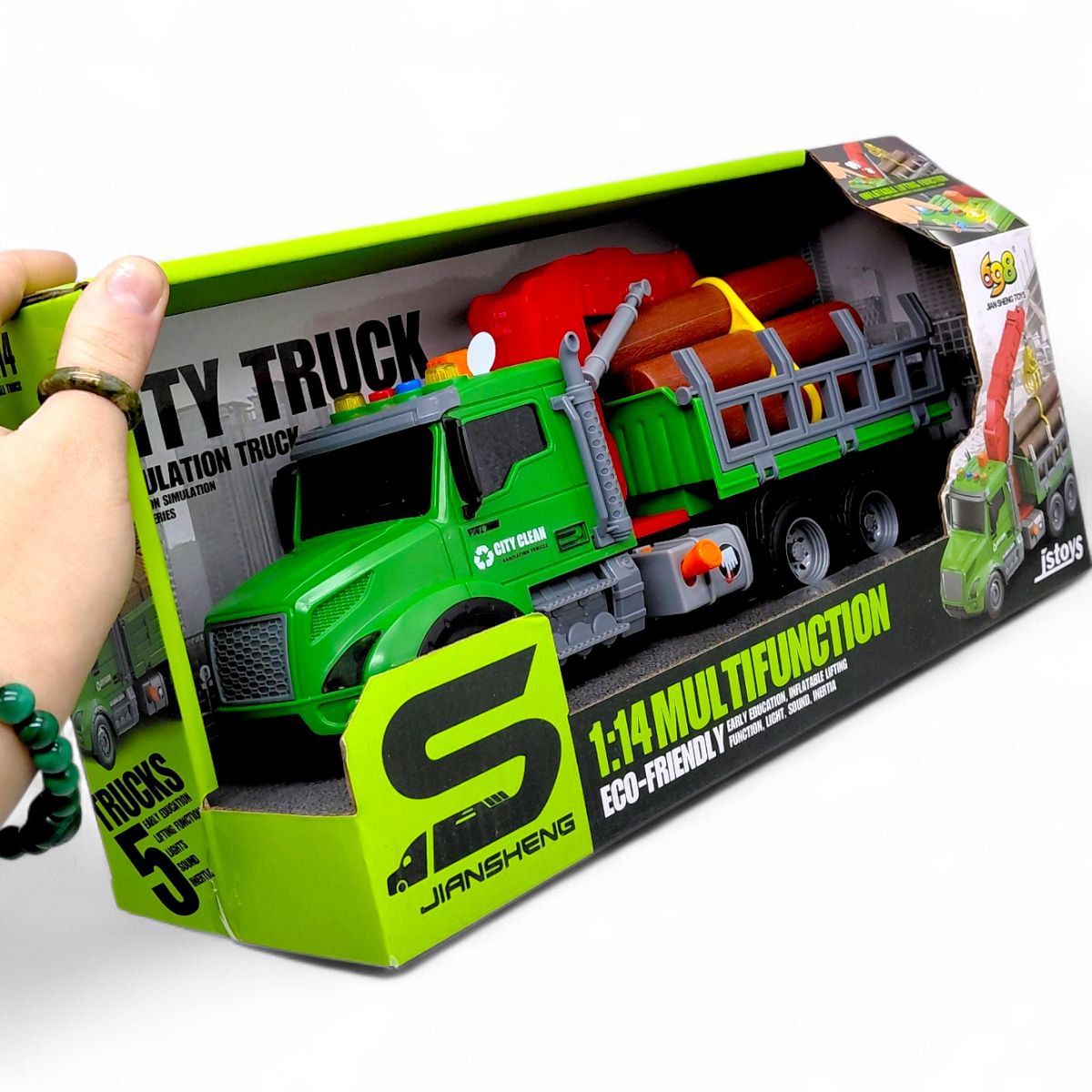 Машина лесовоз с манипулятором инерционная; озвученная, со светом (в коробке 34,5x13x18 см)  фото 2