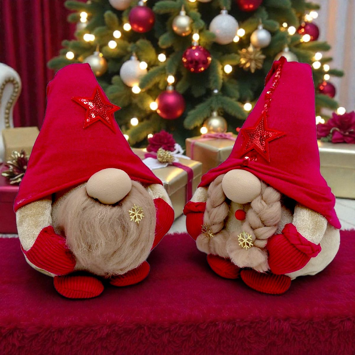 Мʼяка іграшка "Скандинавський гном" (Hand Made) висота 28 см, дівчинка (червоний) 25 см  фото 2