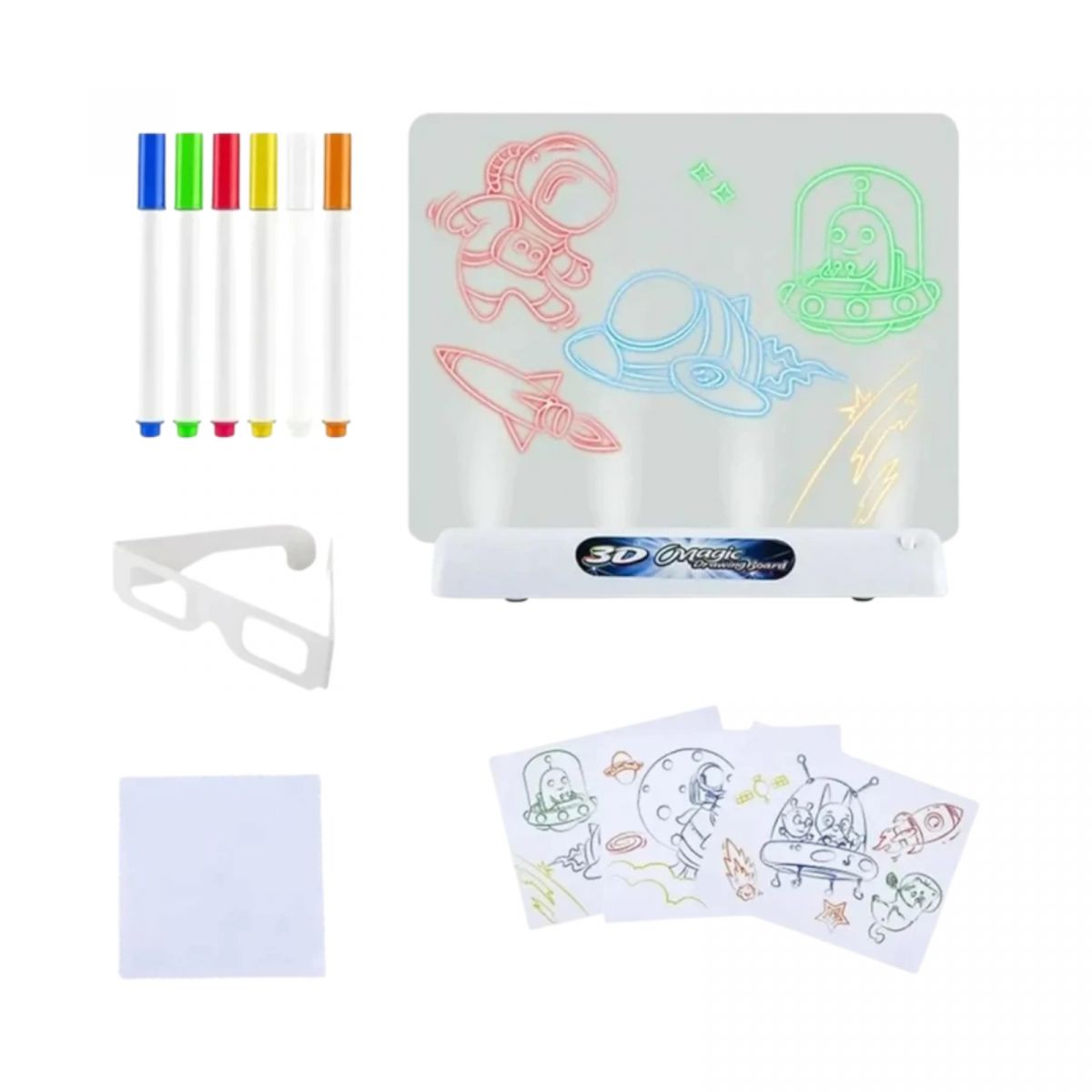Доска для рисования подсветки, 7 трафаретов, 4 маркера, 3D очки, в коробке  фото 2