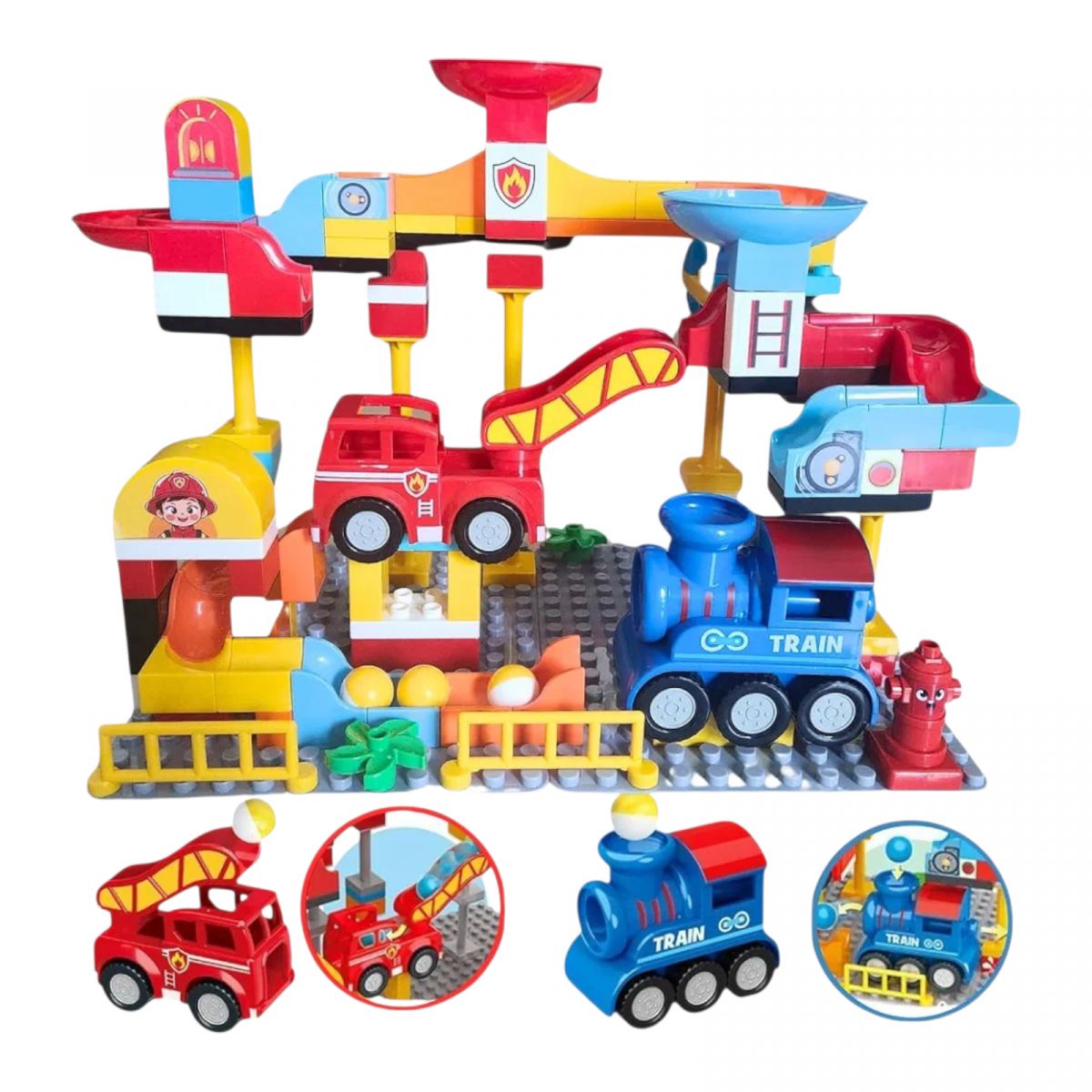 Конструктор “Пожежна частина”, 103 деталі, великі елементи, гра з кулькою, в коробці  фото 2