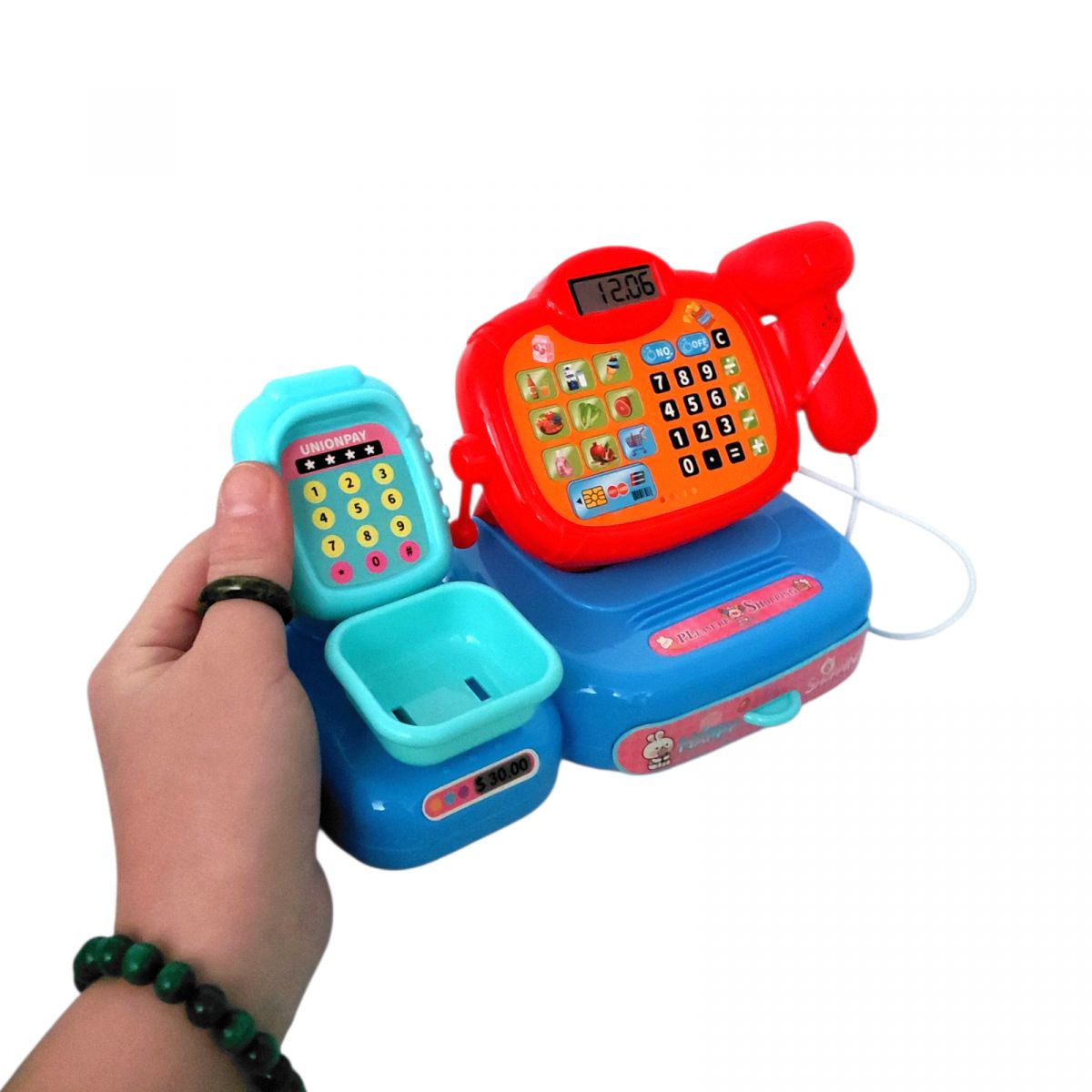 Касовий апарат підсвічування, звук, висувна скриня, купюри, банківська картка, в коробці  фото 2