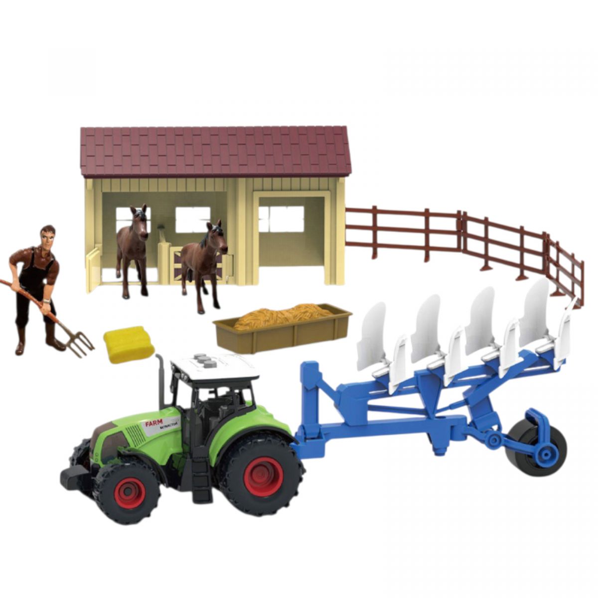 Ферма 58 елементів, трактор на батарейках, звуки, підсвічування, ігрові фігурки, вітряк, будинок, в коробці  фото 2