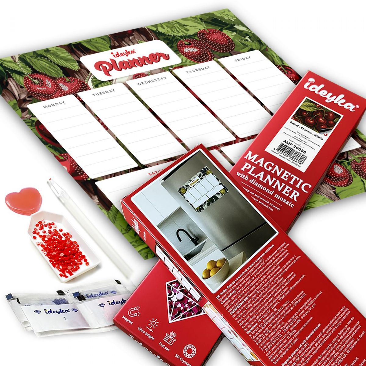 Планер на магнітній основі з алмазною мозаїкою "Вишні" 32х40 см  фото 2