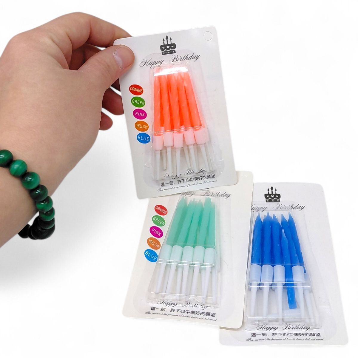 Свічки для торта неонові 10шт з підсвічниками, 6,5 см (МʼЯТНІ)  фото 2