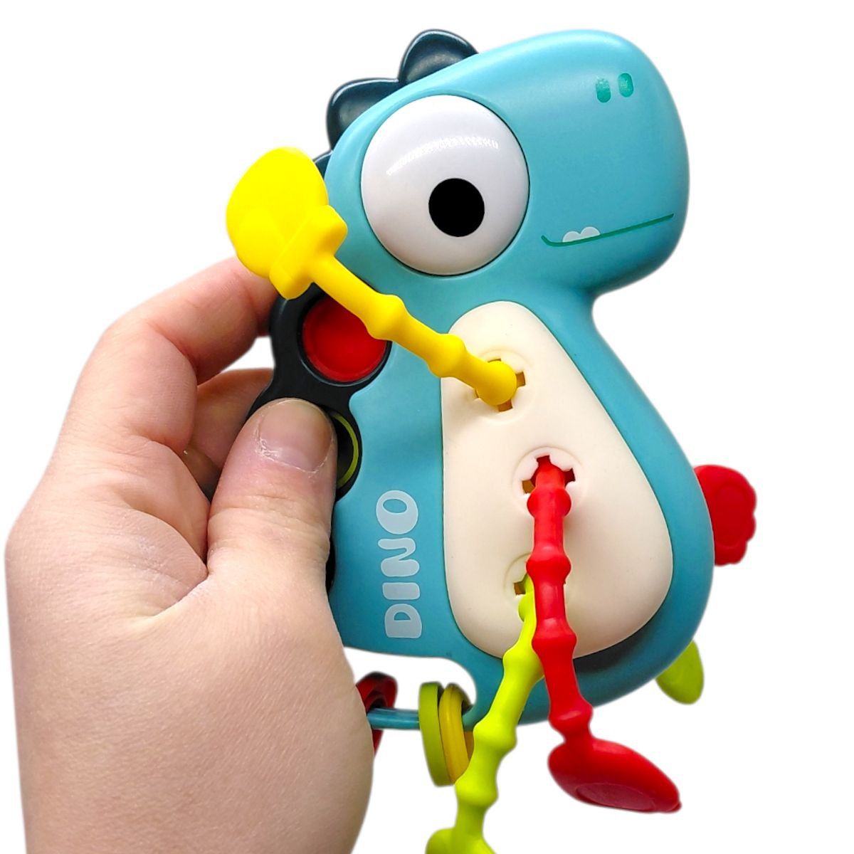 Брязкальце “Динозавр” (поп-іт, гумові прорізувачі та елементи для перетягування) (БІРЮЗОВИЙ)  фото 2