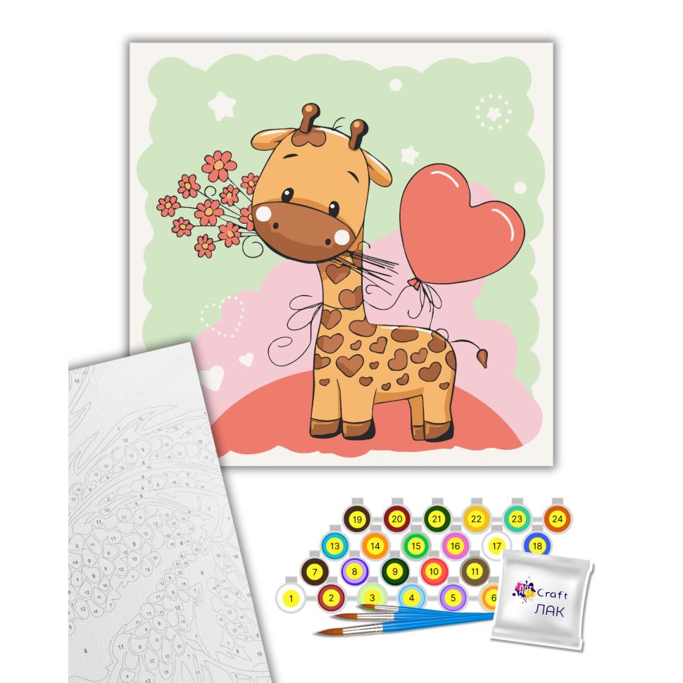 Картина за номерами "Жирафик з квітами" 30х30 см  фото 2